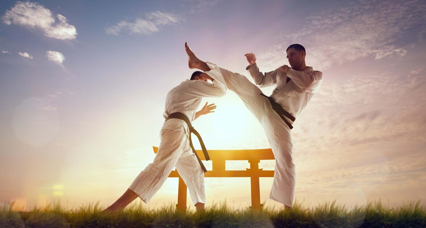 Karate Fighters Training Martial Arts in Traditional Way